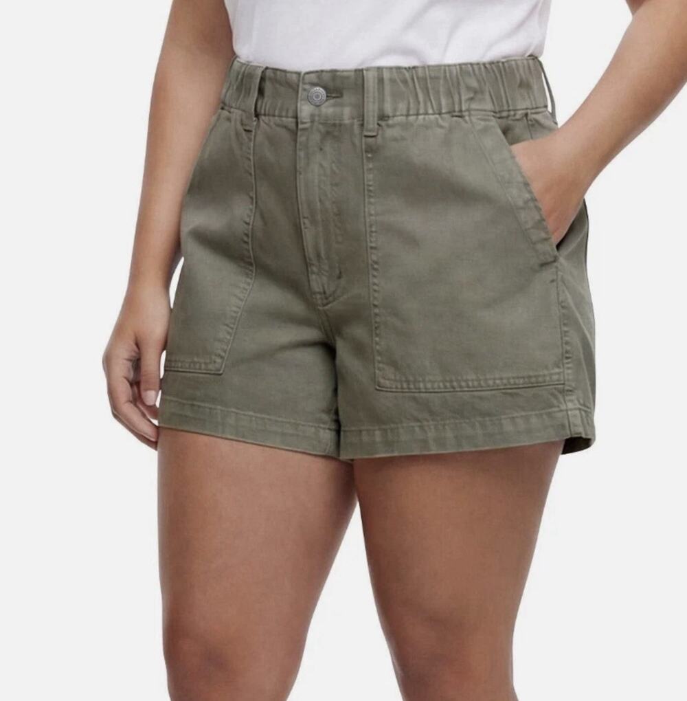 Gap Women's Patch Pockets Elastic Waist Twill Shorts, Green, Size XL